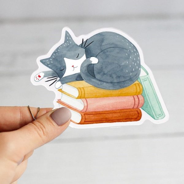 Cat and Books Sticker For Sale - Image 3
