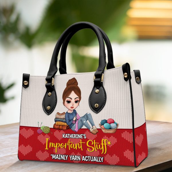 Knitting Girl Handbags - Knitted Heart Pattern - Personalized Gifts For Women For Cheap - Image 2